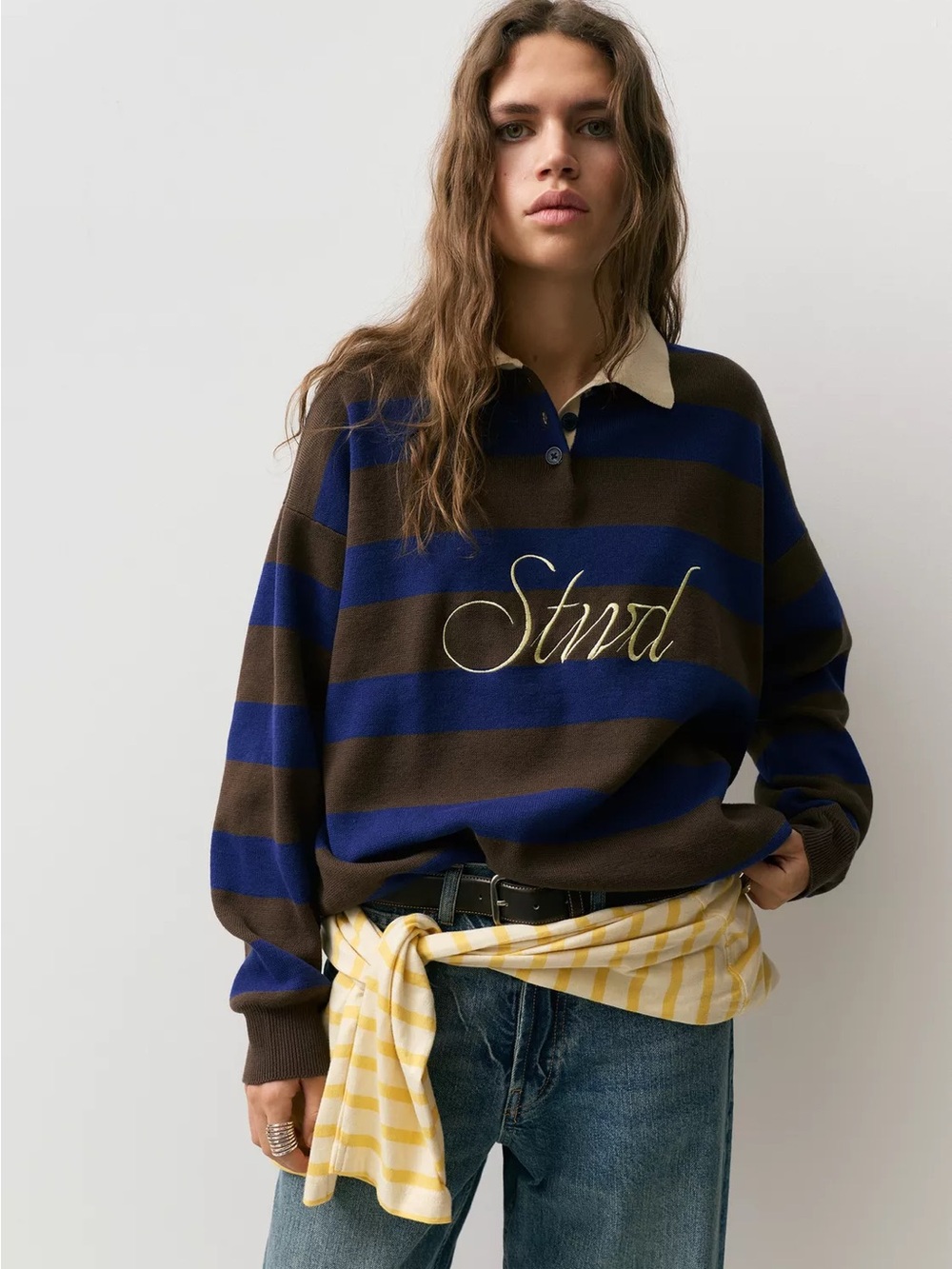 Pull&Bear Striped Rugby Knit Pullover Sweater - Blue & Brown NWT